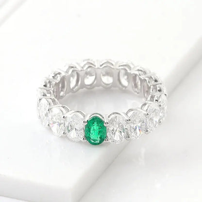 Oval Shape Emerald and Diamond Eternity Engagement Band