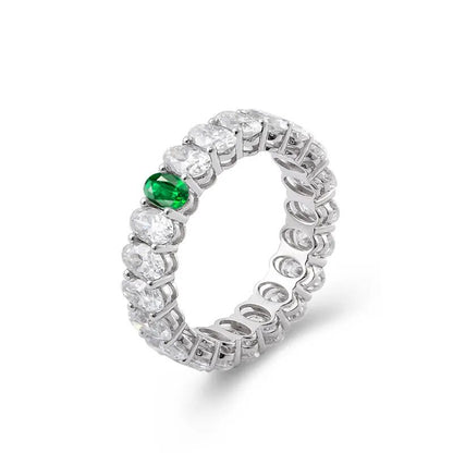 Oval Shape Emerald and Diamond Eternity Engagement Band