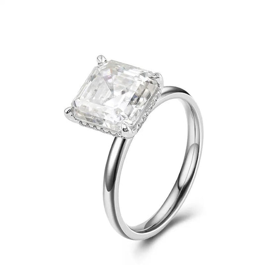 2.80 TCW Asscher Cut Lab Grown Diamond Solitaire Hidden Halo Ring For Love