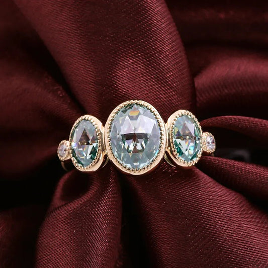 3.12 Carat Fancy Intense Green Oval Rose Cut Moissanite Diamond Ring