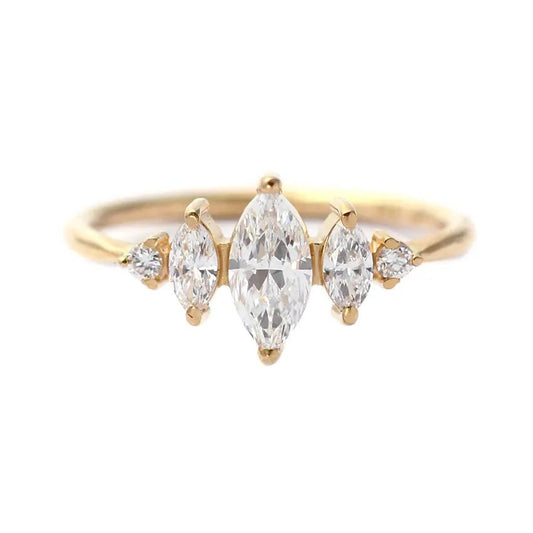 0.98 TCW 榄尖形切割钻石戒指 | 14K 纯金戒指，献给您可爱的女士