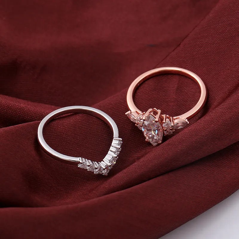 2.08 CT VS Marquise Diamond 14k Rose Gold Engagement Ring Set