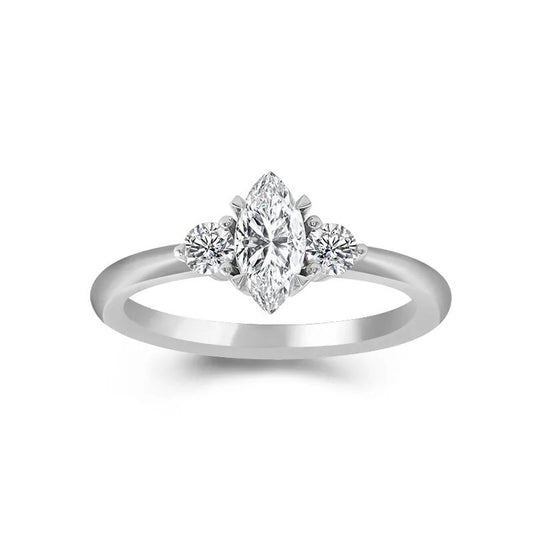 1.12 克拉榄尖形钻石三石戒指 |送给她的纯金订婚戒指礼物