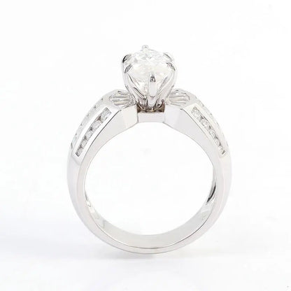 2.53 CT Marquise and Baguette Cut Lab Grown Diamond Made With 14K Solid White Gold