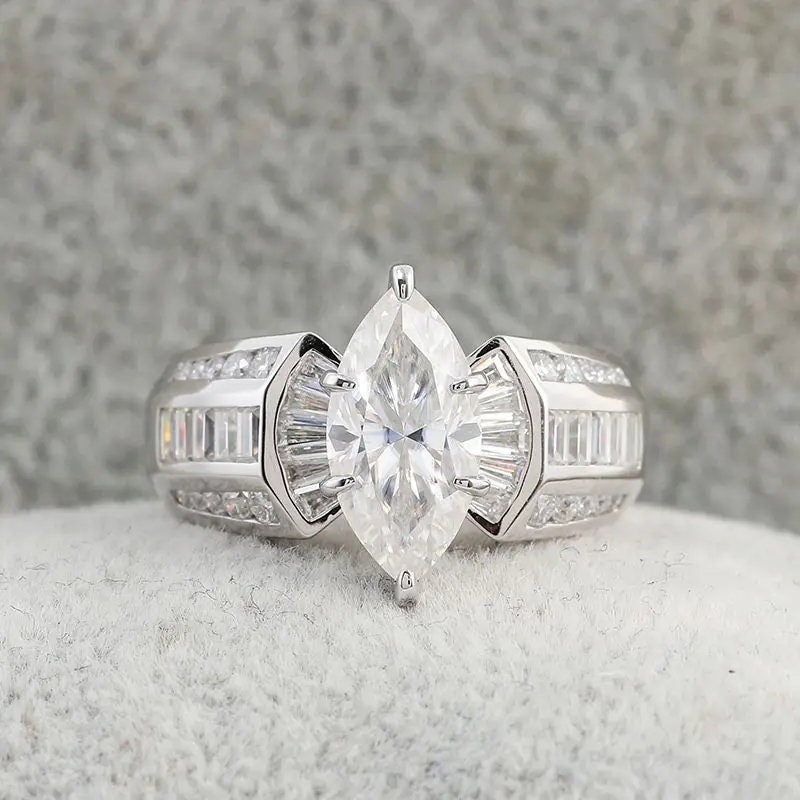 2.53 CT Marquise and Baguette Cut Lab Grown Diamond Made With 14K Solid White Gold