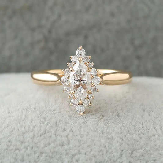 Marquise Cut Cluster Halo Diamond Wedding Ring