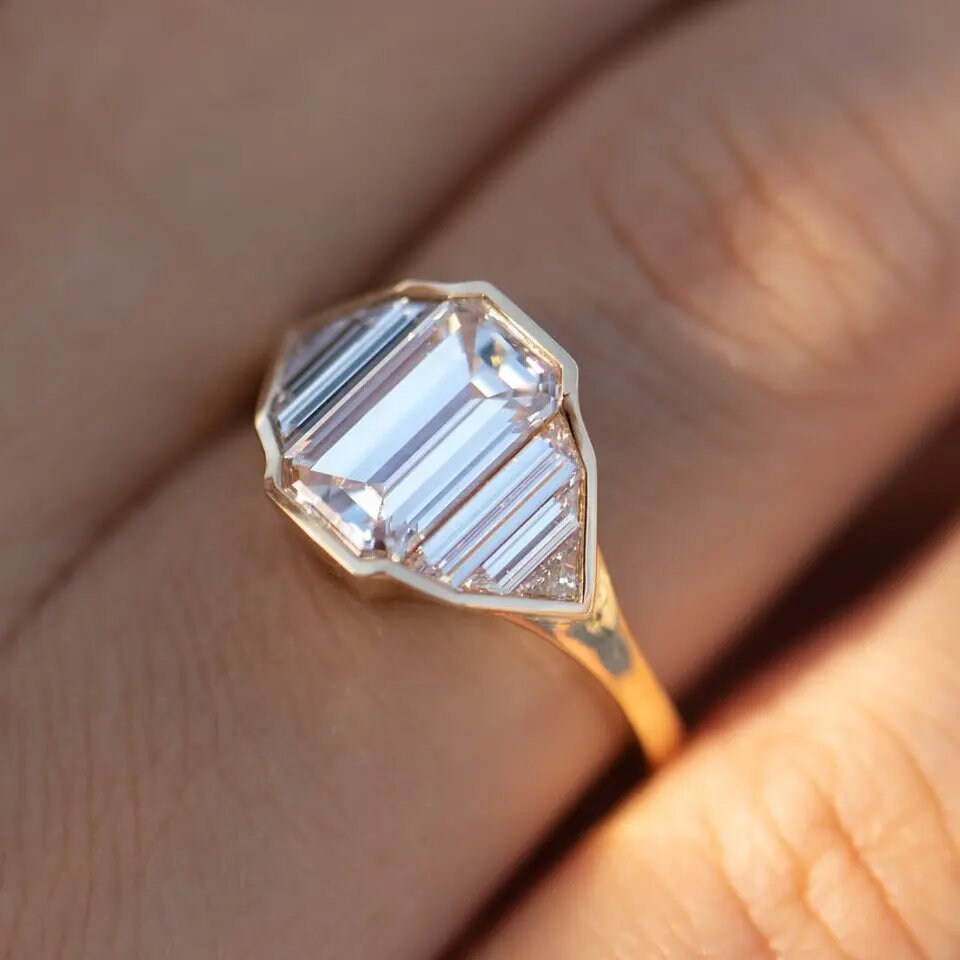 2.69 CT Emerald Cut Lab Grown Diamond 5 Stone Ring