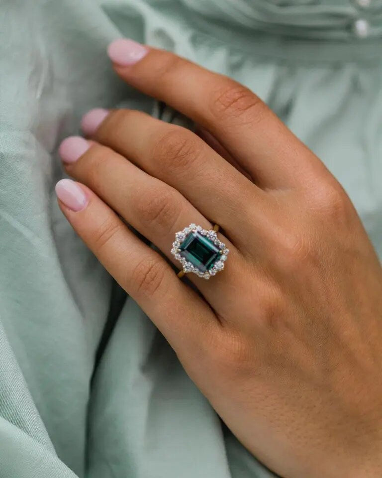 Deep Green 5 CT Emerald Cut Diamond Engagement Ring