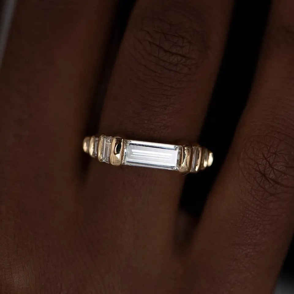 Bezel Set Horizontal Baguette Lab-Grown Diamond Ring