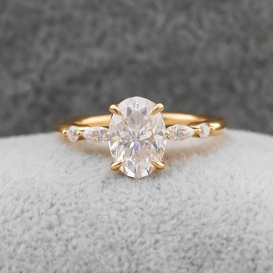 1.75 CT 椭圆形切割订婚戒指 | 14K 黄金实验室种植钻石订婚戒指