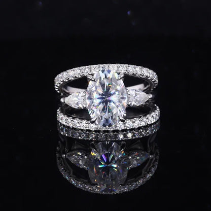 3.12 TCW Oval Cut Lab Grown Three Stone Diamond With Ring Set