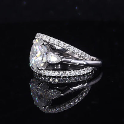 3.12 TCW Oval Cut Lab Grown Three Stone Diamond With Ring Set