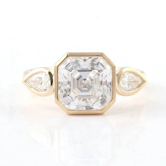 3.46 Carat E/VS2 IGI CERTIFIED Asscher Diamond Three Stone Engagement Ring