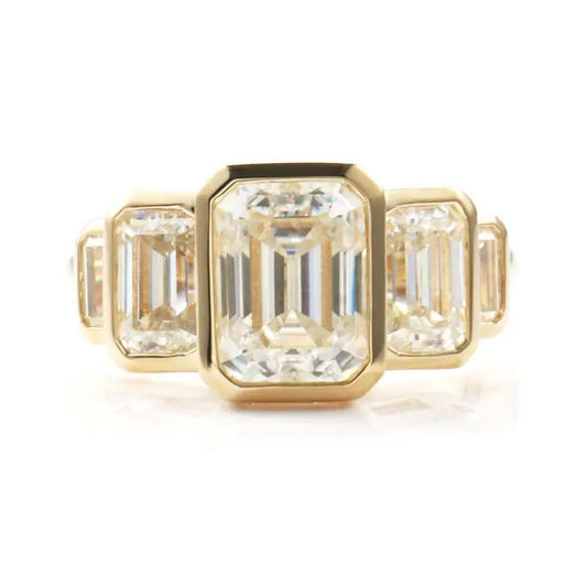 2.25 CT Emerald Cut Lab Grown Diamond 14K Solid Gold 5 Stone Ring for Her