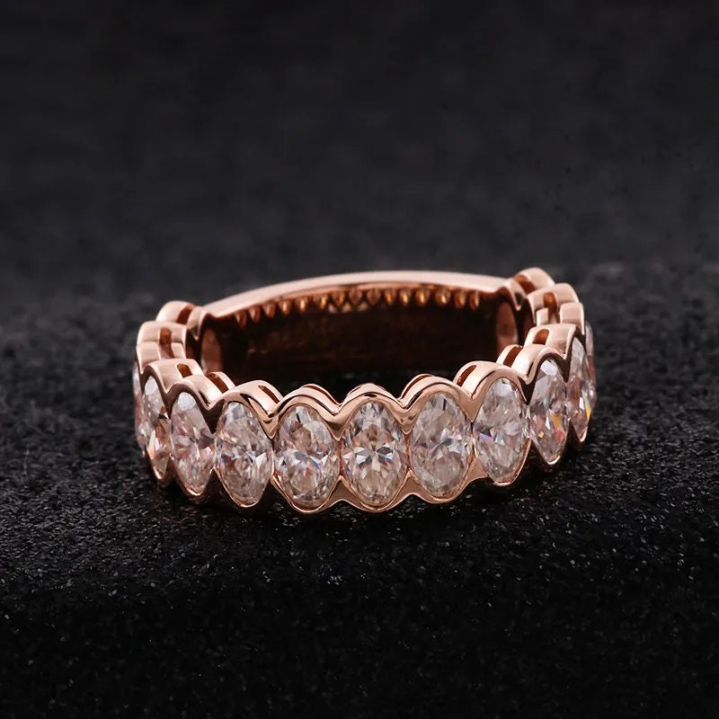 Oval Cut Lab Grown Diamond Semi Bezel Set Half Eternity Band