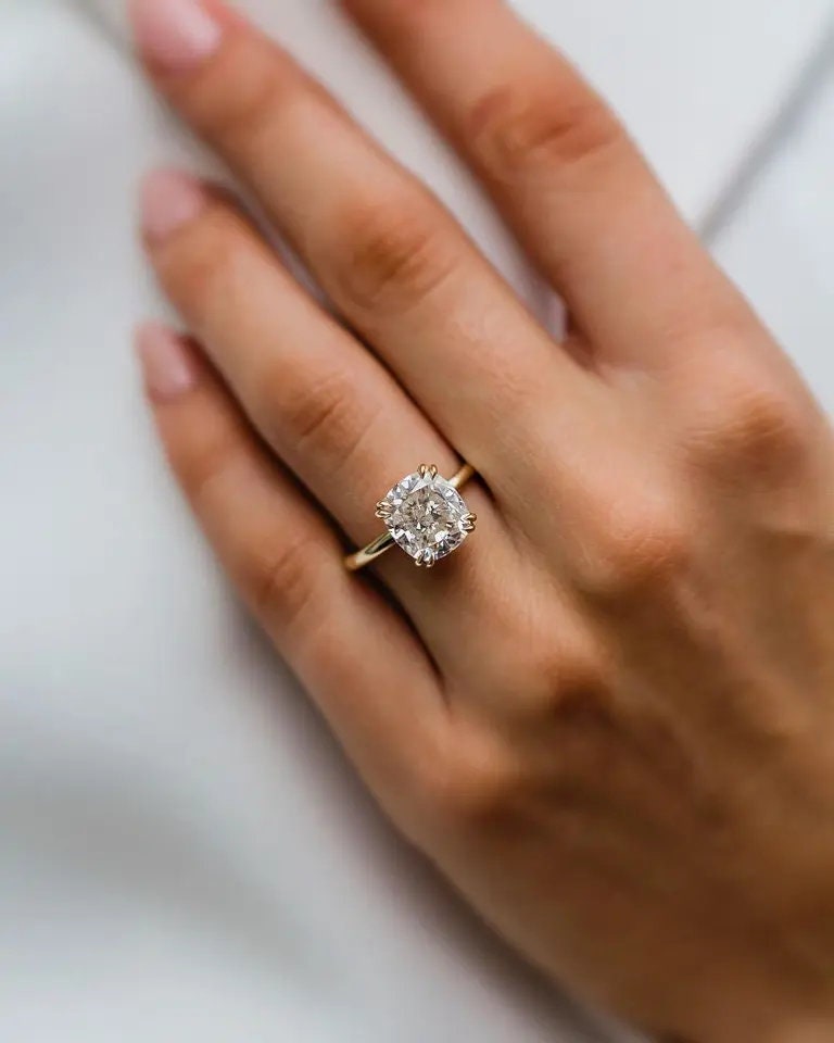 3 Carat D VVS Cushion Lab-Grown Diamond Hidden Halo Ring