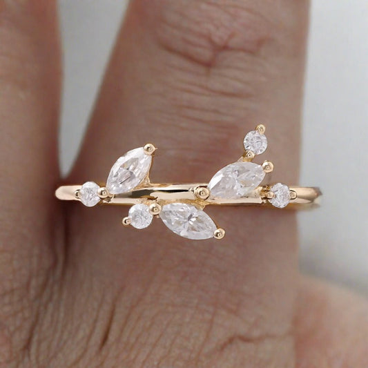 0.59 TCW Marquise Cut Diamond Ring 14K Solid Gold Ring for Women
