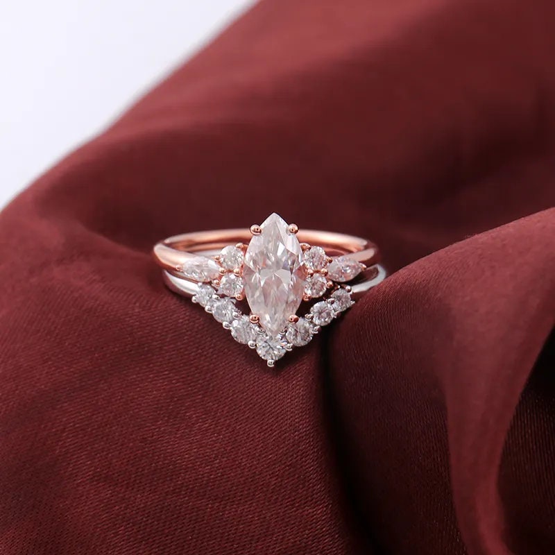 2.08 CT VS Marquise Diamond 14k Rose Gold Engagement Ring Set