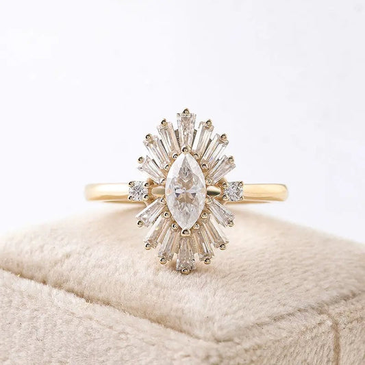 Marquise Cut Cluster Halo Diamond Engagement Ring