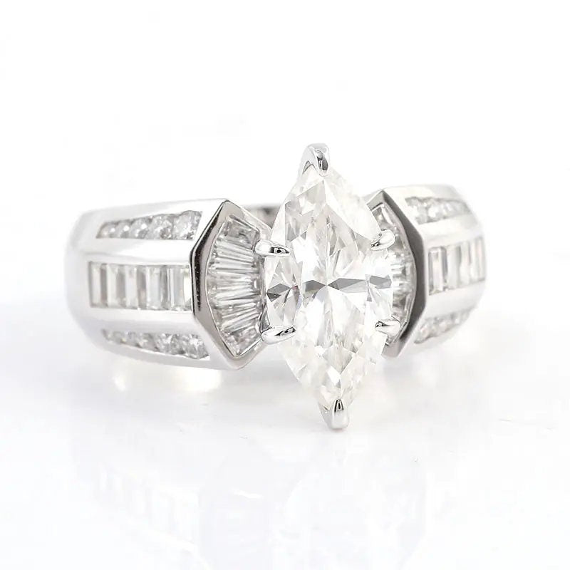 2.53 CT Marquise and Baguette Cut Lab Grown Diamond Made With 14K Solid White Gold