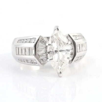 2.53 CT Marquise and Baguette Cut Lab Grown Diamond Made With 14K Solid White Gold