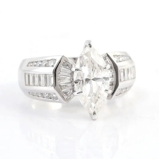 2.53 CT Marquise and Baguette Cut Lab Grown Diamond Made With 14K Solid White Gold