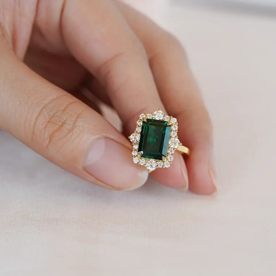 Deep Green 5 CT Emerald Cut Diamond Engagement Ring