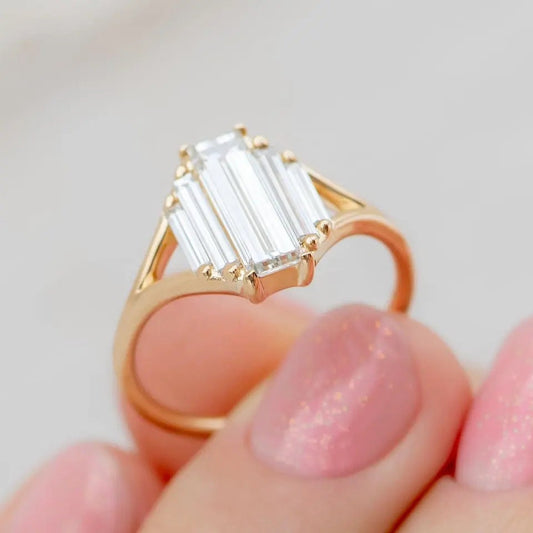 Long Baguette Cut Lab Grown Diamond 5 Stone Engagement Ring