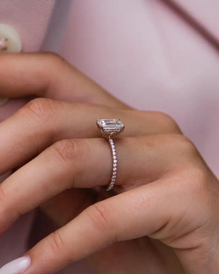 2.35 CT Emerald Cut Lab Grown Diamond 18K Solid Rose Gold Bride's Wedding Ring