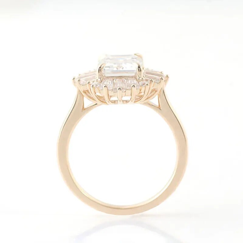 3.23 CT Emerald Cut Cluster Halo Lab Grown Diamond Engagement Ring