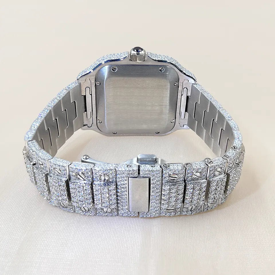 Luxury Iced Out Square Body Blue Detailed Watch VVS Quality Diamond
