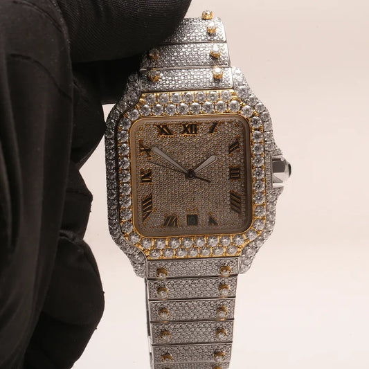 Hand Fixed Diamonds on Cartier de Santos | Japanese Mechanism High Quality Diamond Watch