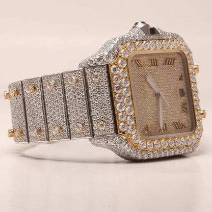 Hand Fixed Moissanite Diamonds on Cartier de Santos | Japanese Mechanism High Quality Diamond Watch